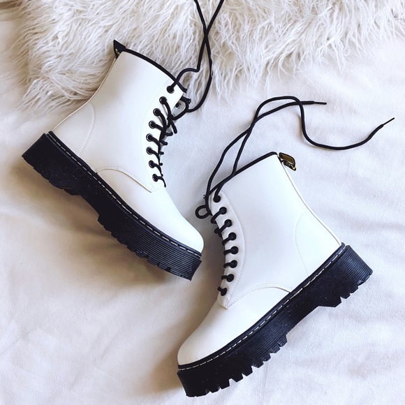 SALE✨ White Platform Lace Up Boots - Picture 1 of 12